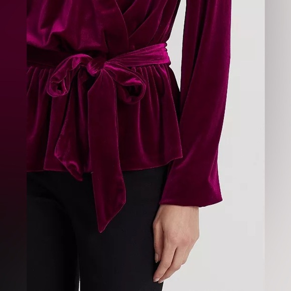 Lauren Ralph Lauren Black Label Belted Velvet Peplum Surplice Top Plus Size 1X - Picture 2 of 12